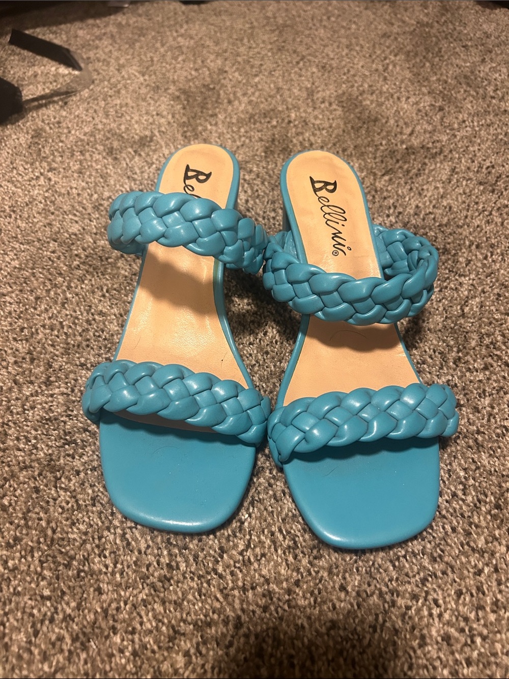 Bellini Turquoise Braided Double-Strap Slide Heels
